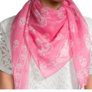 Alexander McQueen Silk Chiffon Skull-Print Scarf, Pink, Iconic Skull, NWT